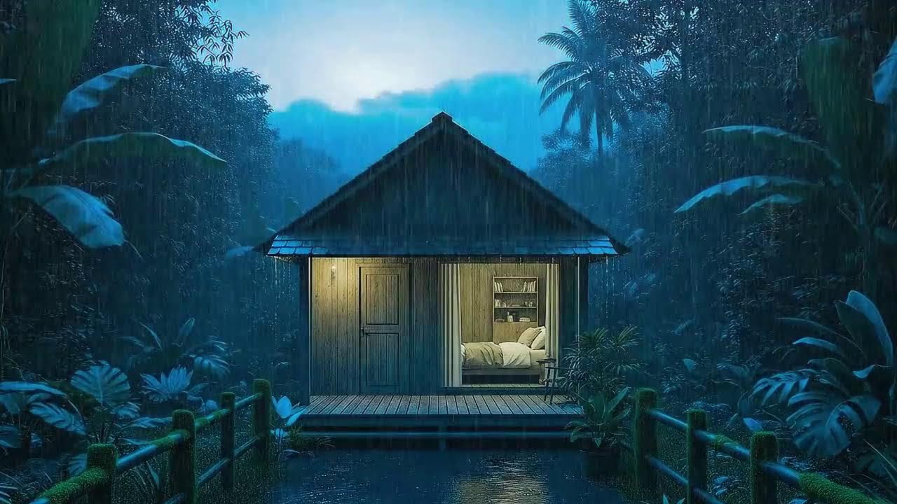 Rain and Soft Night Thunder Cradle You to Sleep in a Jungle Cabin 🌧️