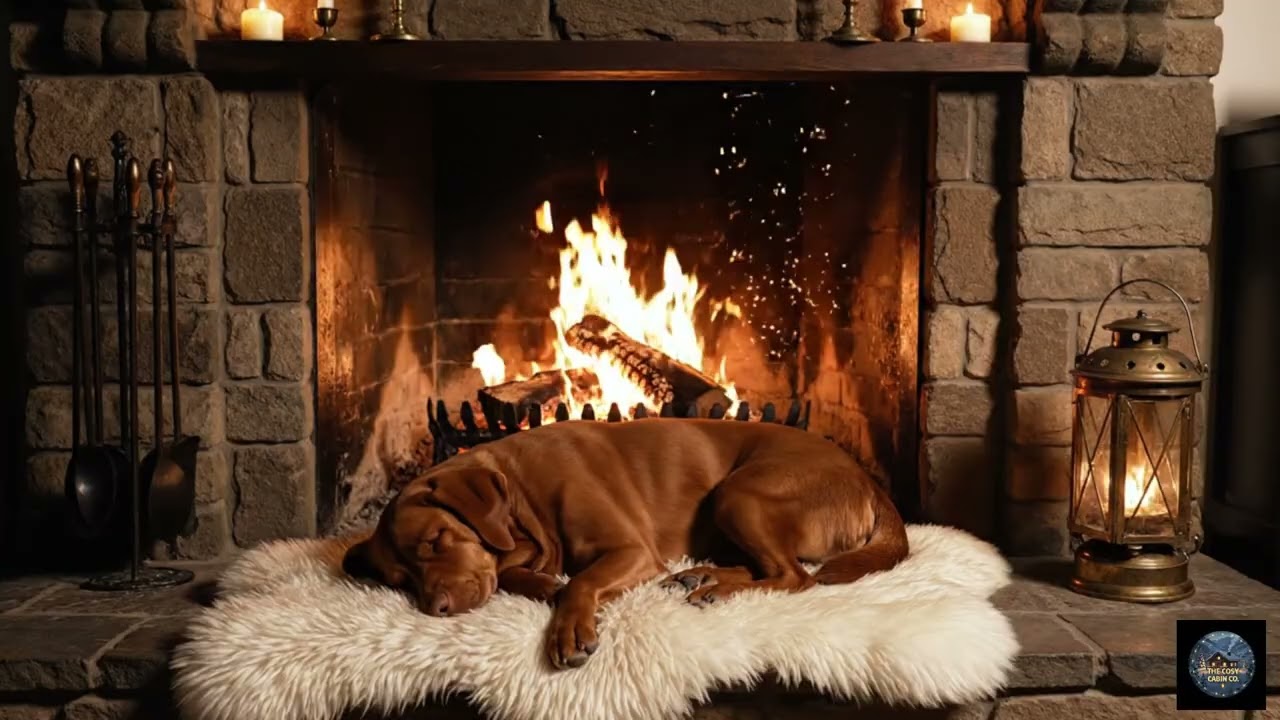 Sleeping Fox Red Labrador by the Fireplace | Gentle Fire Ambience for Sleep & Relaxation