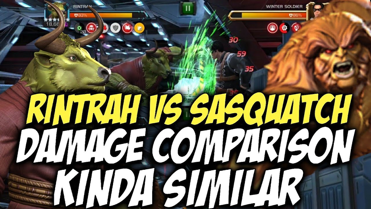 Rintrah Vs Sasquatch Damage Comparison | First Impressions On Rintrah | Marvel Contest Of Champions