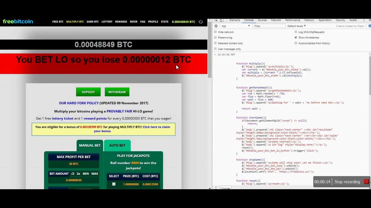 FreeBitcoin.in Double Bet Script Hack