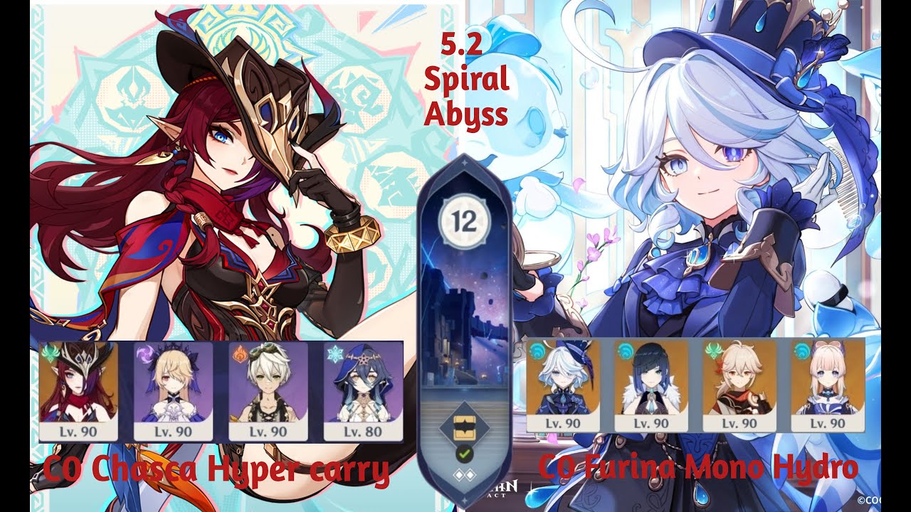 C0 R1 Chasca Hyper carry & C0 R0  Furina Mono Hydro || 5.2 Spiral Abyss Clear || Genshin Impact ||