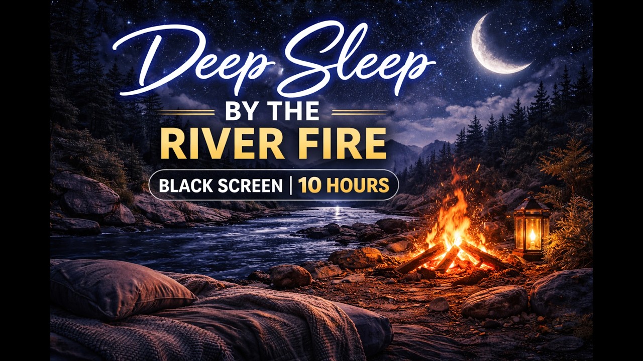 🔥 Deep Sleep by the River Fireplace – Black Screen | 10 Hours