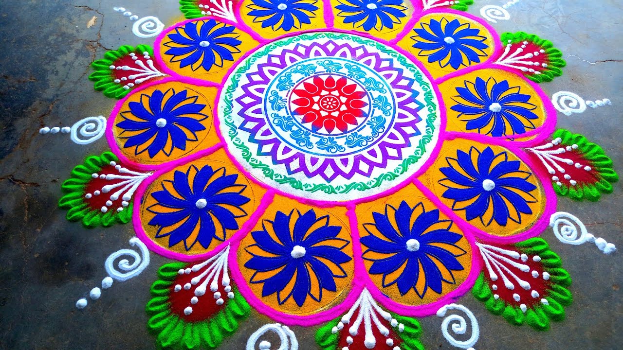 Big stencil Rangoli designs for Diwali | रफ सरफेस पर सुंदर रंगोली बनाए stencil से | simple Rangoli