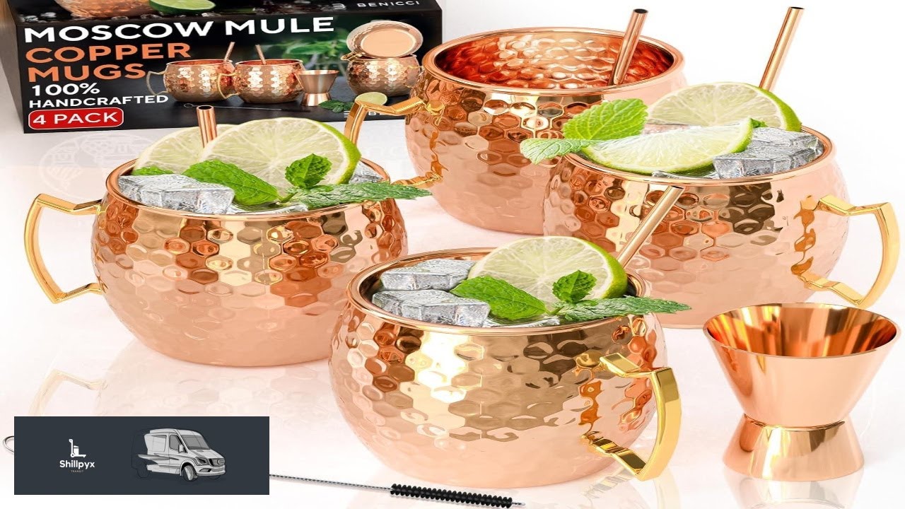 Benicci Moscow Mule Copper Mugs Set of 4 100% HANDCRAFTED Food