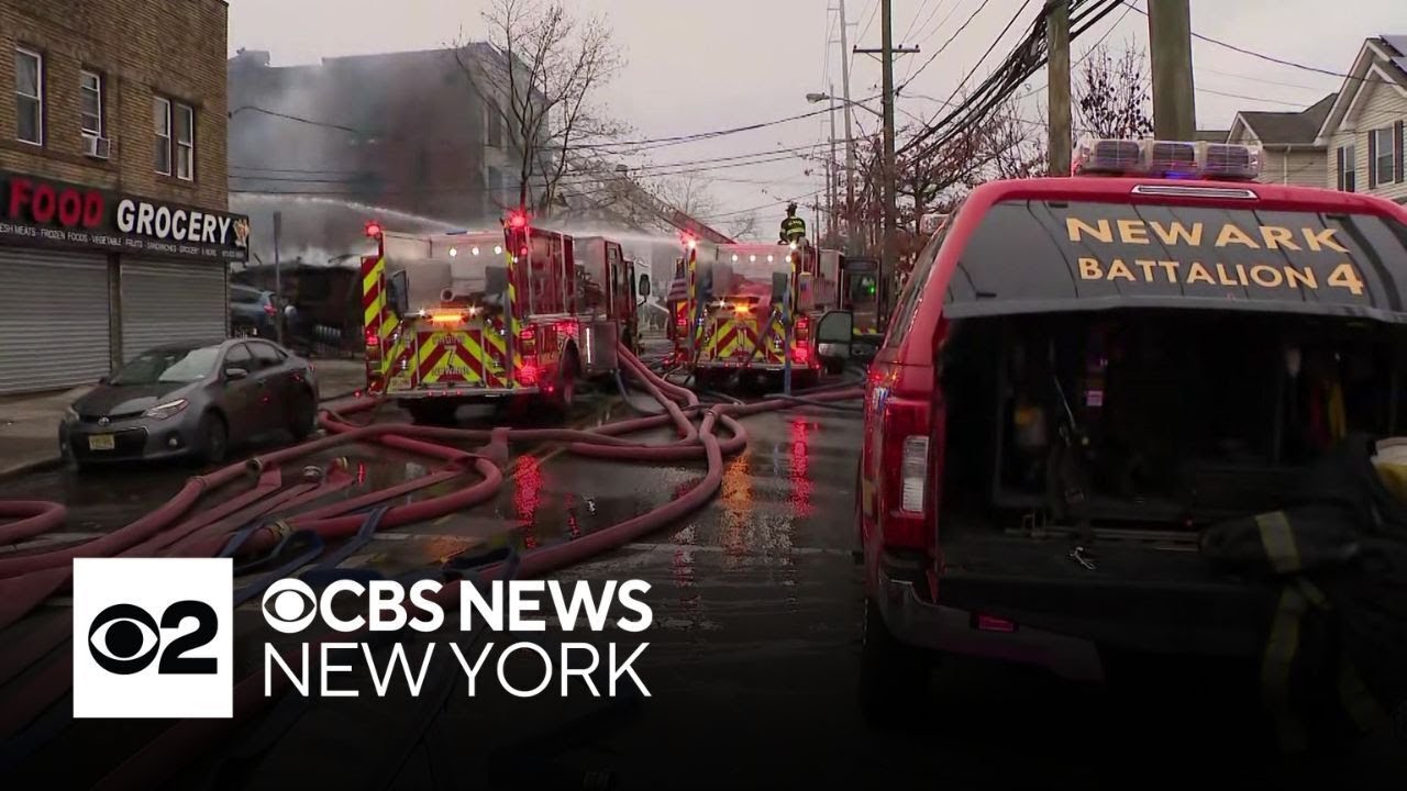 Fire breaks out at building collapse in Newark, New Jersey
