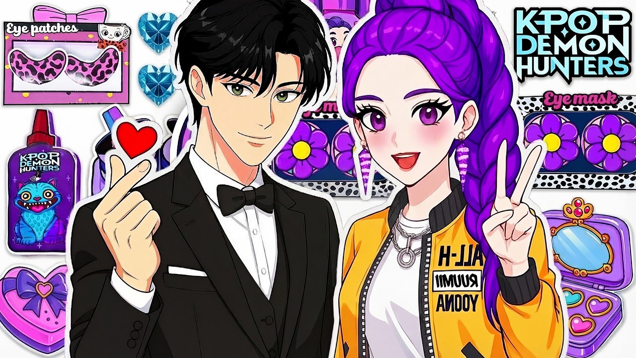 💋DIY de Papel💋 KPOP DEMON HUNTERS Rumi x Jinu Pareja🌈Cuidado de la Piel + Maquillaje ASMR