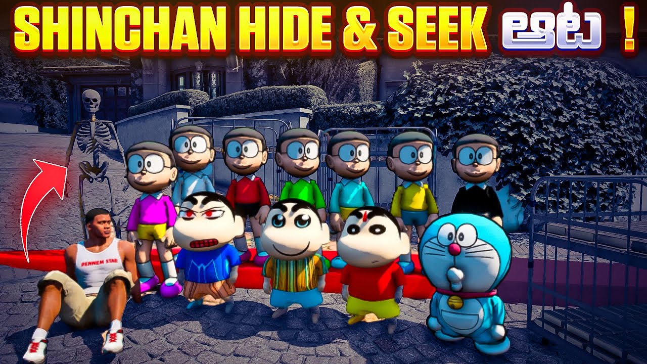 Shinchan Playing Hide And Seek With Colourful Nobita's Doraemon & Skeliton God😱 Full Fun🤣