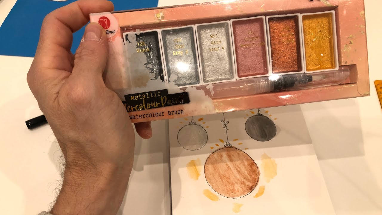 TEST DIY KIT COFFRET AQUARELLES METALLISEES ACTION DECOTIME METALLIC WATERCOLOUR PAINT POUR NOEL