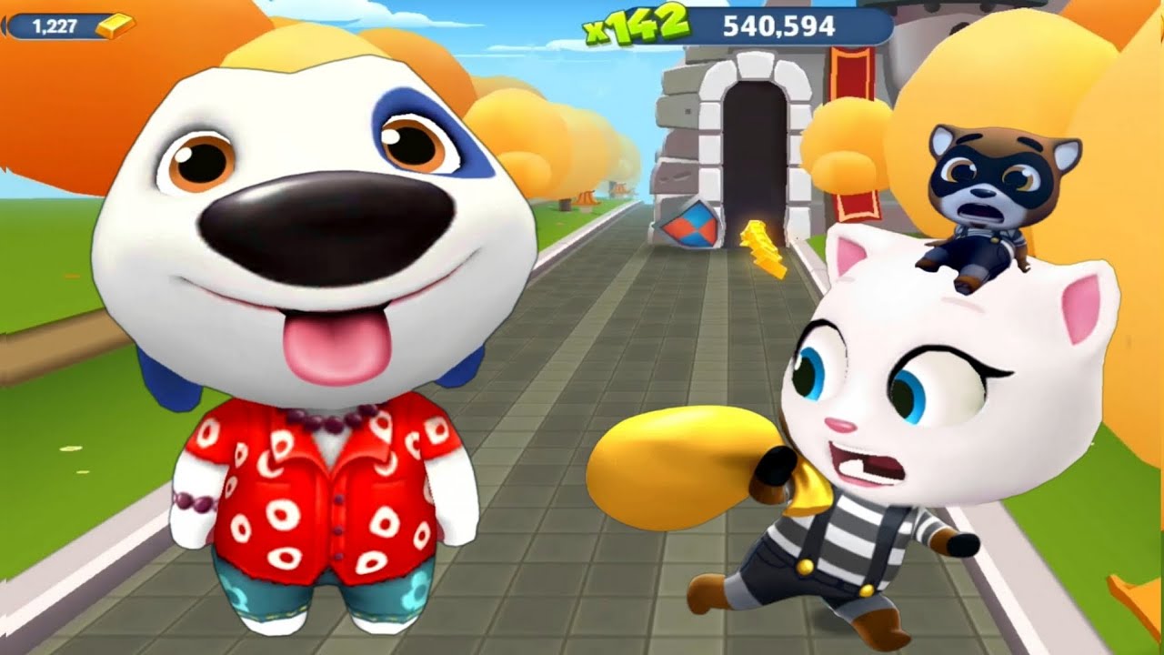 Talking Tom Gold Run Gameplay () - Floral Shirt Hank Fights Raccoon In Abandoned Town