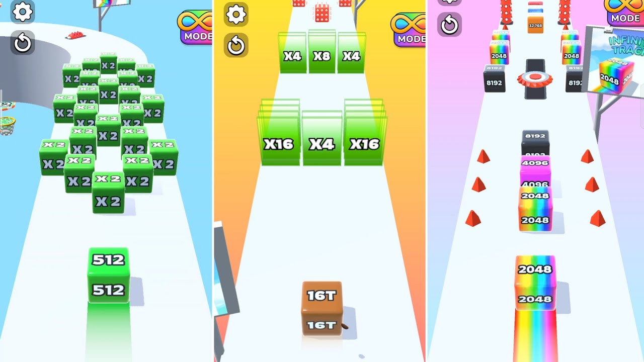 Jelly Run 2048 ULTIMATE Gameplay | 3 Shape Play Showdown! | 32M vs 512Q vs 32B