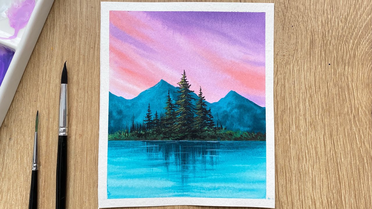 Watercolor Painting Tutorial | Lake Scenery | Easy Watercolor Painting For Beginners