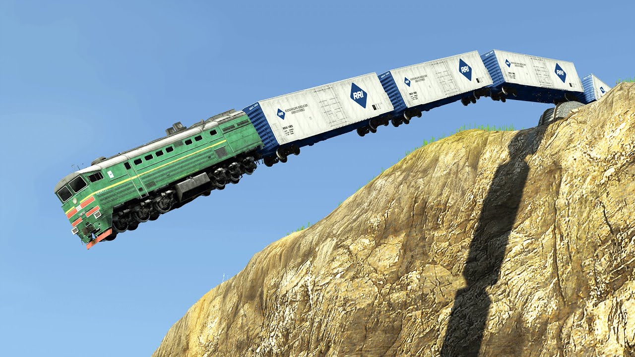 Trains vs Cliff – BeamNG.Drive