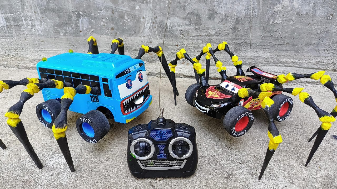 RC Tayo Bus Oleng Laba Laba, Mobil Tayo Bus Eater Kecil, RC Lightning McQueen Eater Vampire Hitam