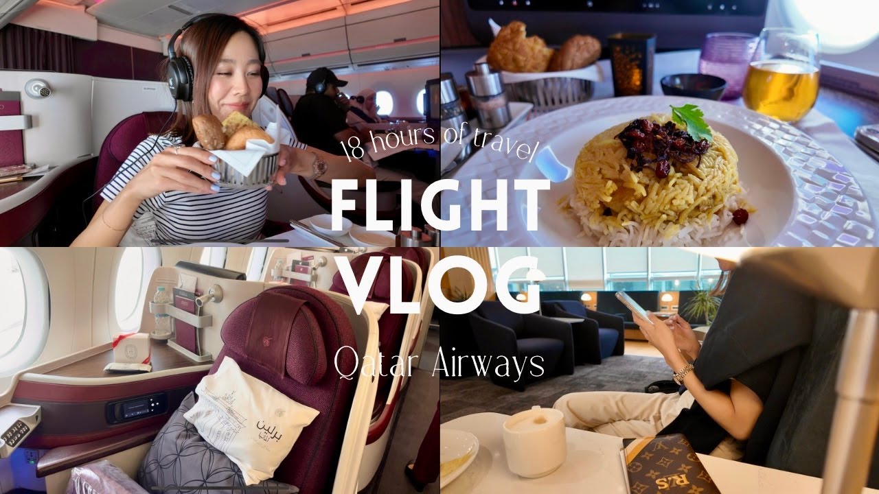 【フライト】カタール航空ビジネスクラス🛫 | 🇨🇭スイス→日本🇯🇵 ドーハ空港でトランジットする18時間の空の旅 ☁️🍴✨ 【English sub】
