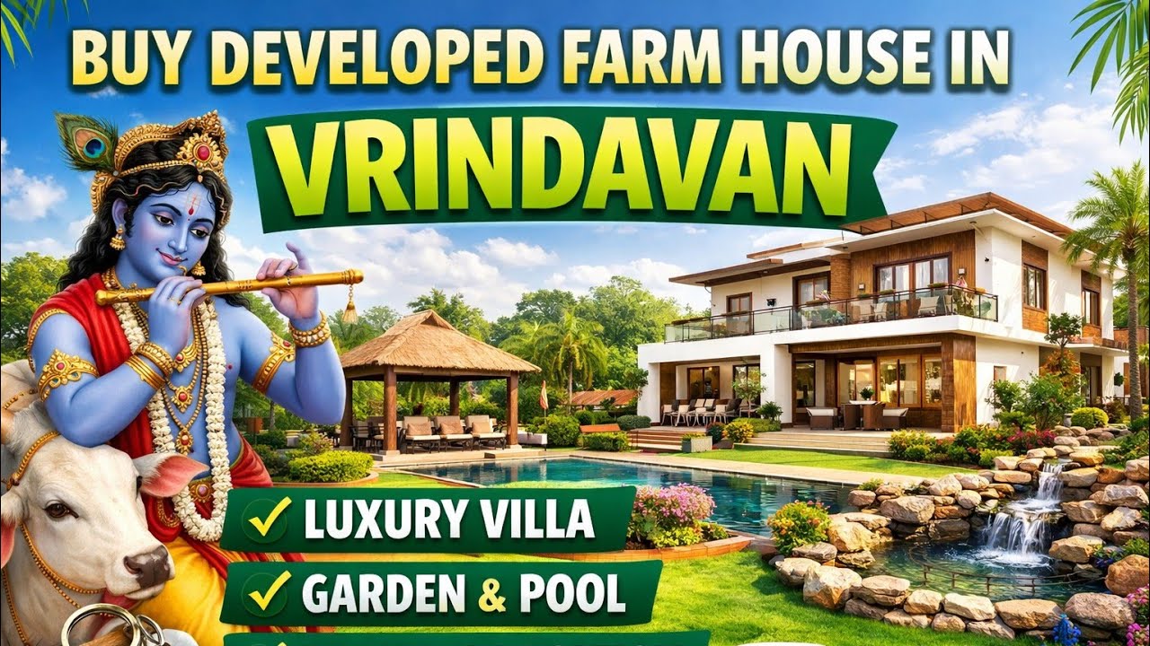 Buy Developed Farm House in Vrindavan | Luxury Villa with Garden & Pool 🏡🌿