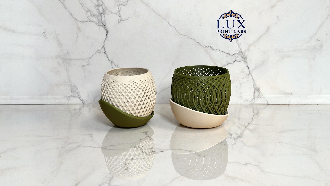 Orchid and Polygon Planters - Olive Green and Ivory