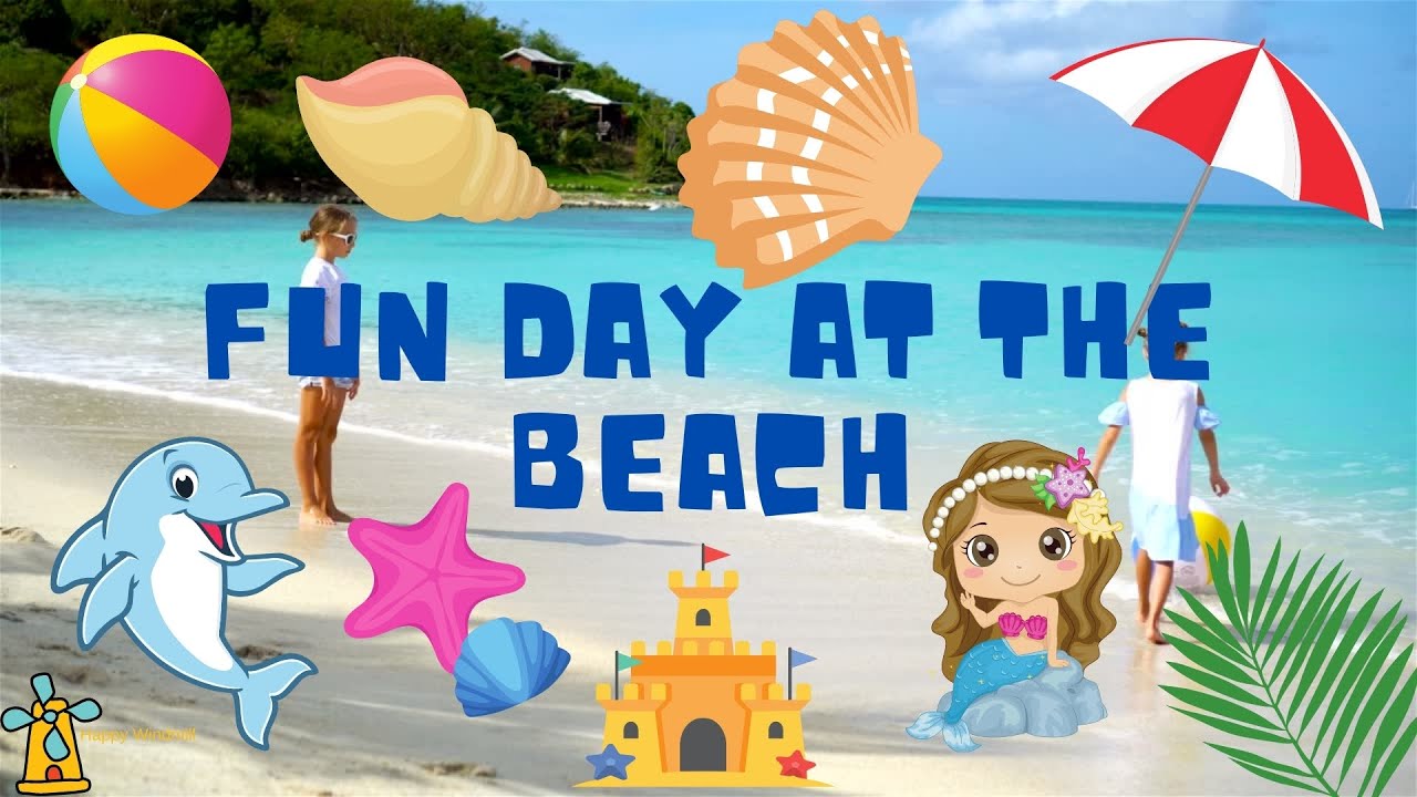 Happy babies and kids enjoy a fun day at the beach, playing in the water and sand. Video for kids.