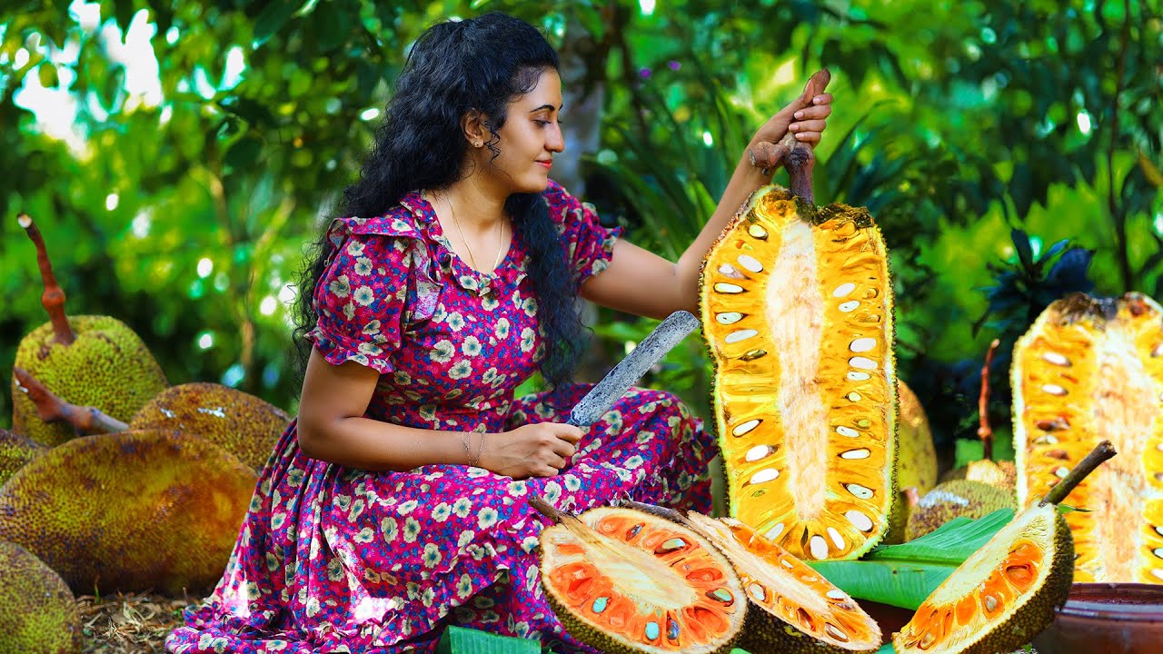 Well-Ripened Pink Jackfruit 🍈 Creating Kesari & Young Coconut Drink [Traditional Sri Lankan Cooking]