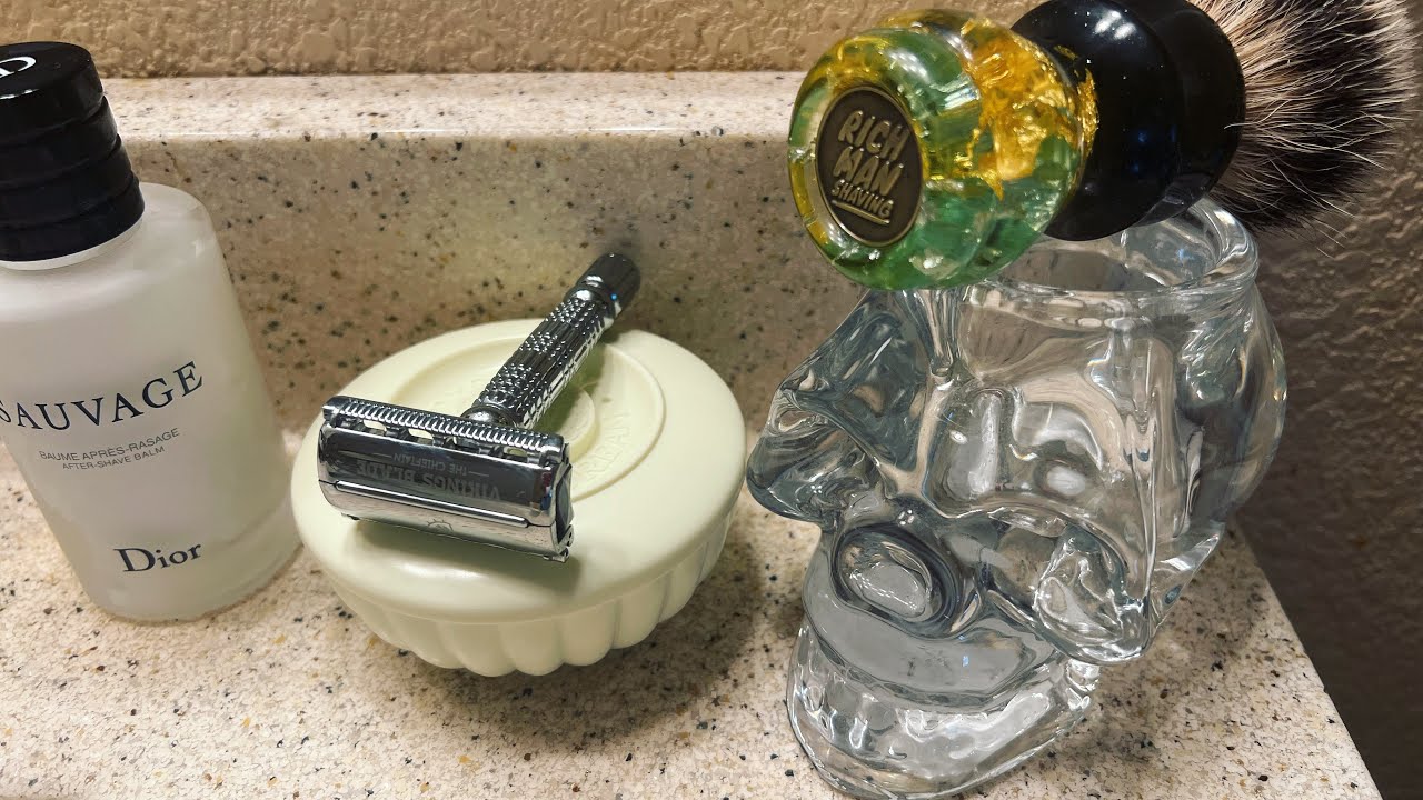 Vikings Blade Chieftain DE razor revisited. Dr. Selby Shave Soap, Rich Man Shaving Brush & Sauvage.