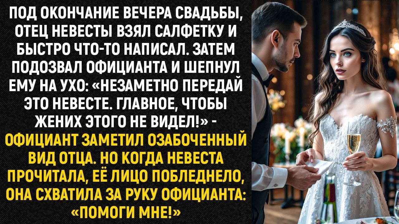 Под окончание вечера свадьбы, отец невесты взял салфетку и быстро что  то написал  Затем подозвал
