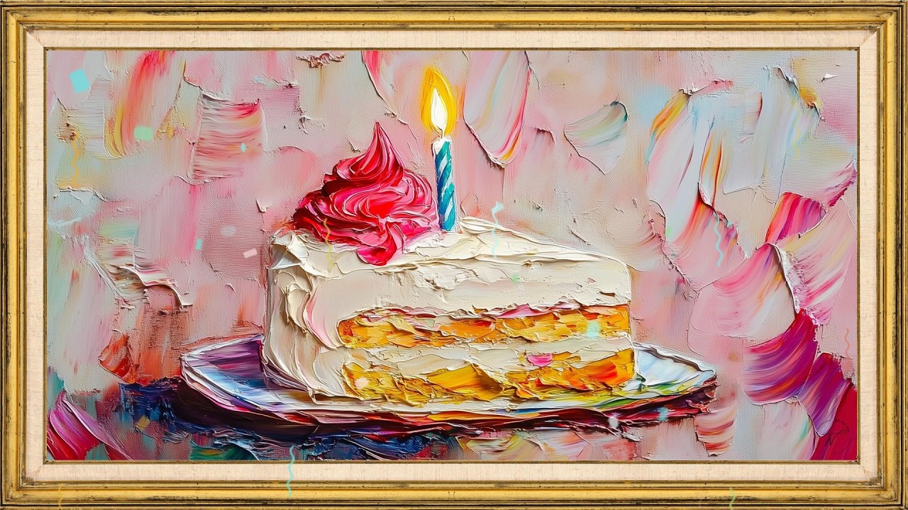 Elegant Birthday Cake Painting – 2 Hour TV Frame Art Screensaver | Relaxing Gallery Style Art