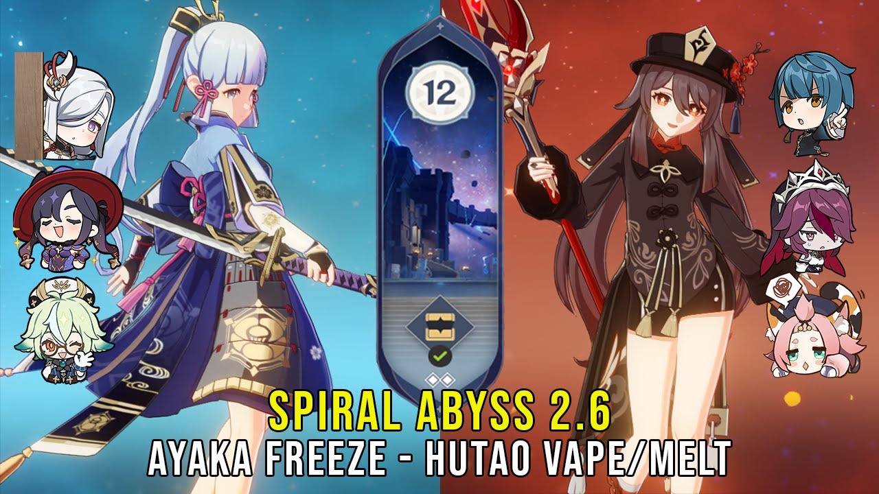 C0 Ayaka Freeze and C1 Hutao Vape Melt - Genshin Impact Abyss 2.6 - Floor 12 9 Stars