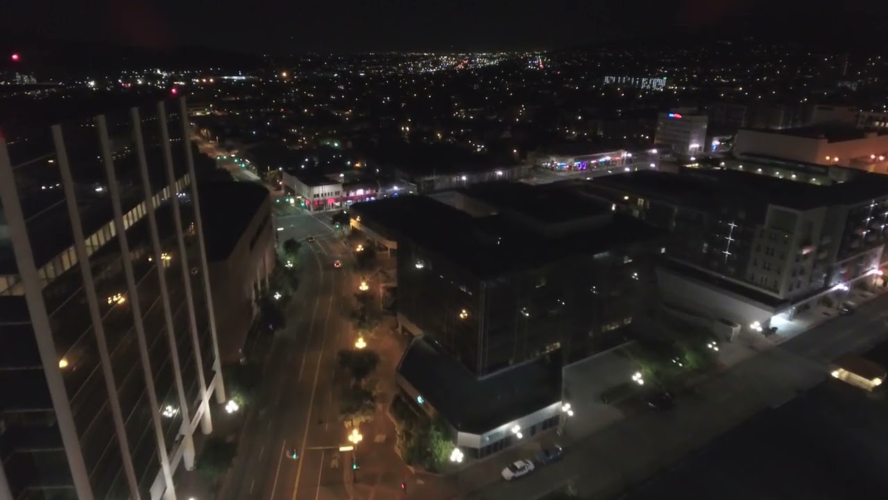 City Night Lights and Empty Streets 3 Royalty Free Stock Aerial Drone Footage   Architecture   Citys