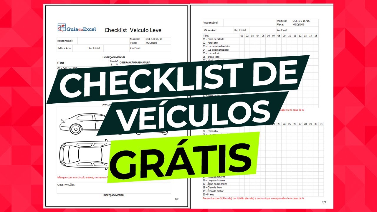 Planilha de checklist de veículos Excel