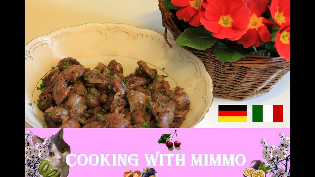 H&uuml;hnerklein gebraten mit Zwiebeln / Rigaglie di pollo fritte con cipolla