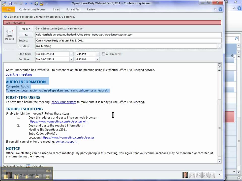 How to Connect to Microsoft Live Meeting