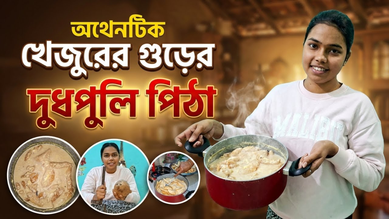 অথেন্টিক খেজুরের গুড়ের দুধপুলি পিঠা | শীতের স্পেশাল গ্রামবাংলার পিঠা🍯🍽️ | Shahin & Jannat Vlog