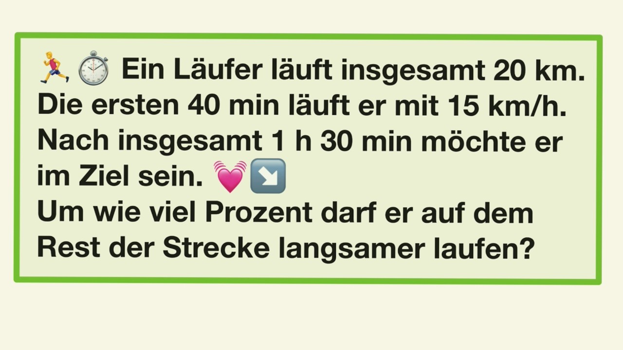 Um wie viel Prozent darf der Läufer langsamer laufen Geschwindigkeiten, Dreisatz und Prozente