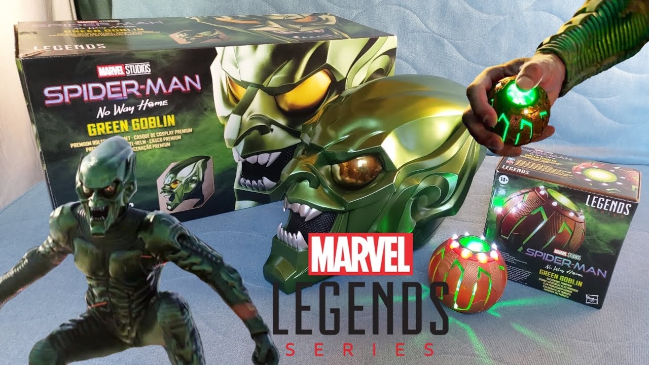 Spiderman No Way Home Green Goblin Mask and Pumpkin Bomb collectables Marvel Legends Series