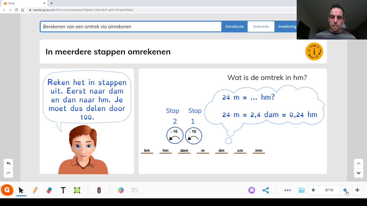 Instructie   Ik kan de omtrek van een figuur bereken via omrekenen (niv 7)