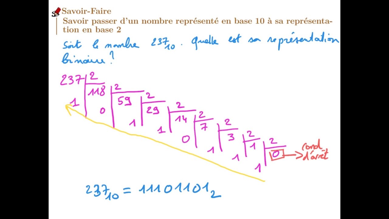 Passer de la base 10 &agrave; la base 2 (m&eacute;thode des divisions successives)