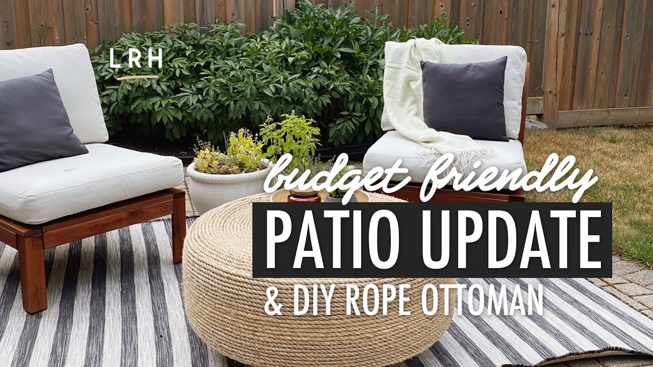 COZY BACKYARD PATIO MAKEOVER | With A DIY Rope Ottoman | From empty to cozy and inviting!