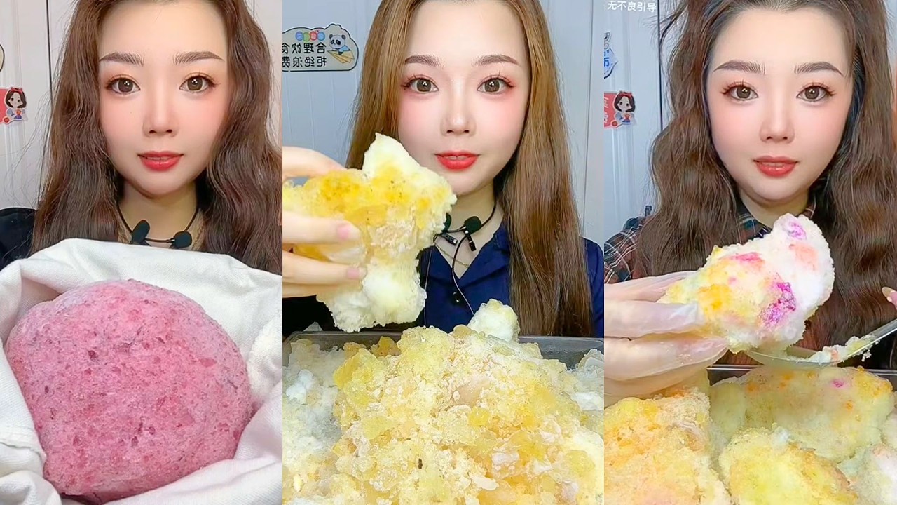 Sweet Frozen Ice Desserts With Crunchy Colorful ASMR