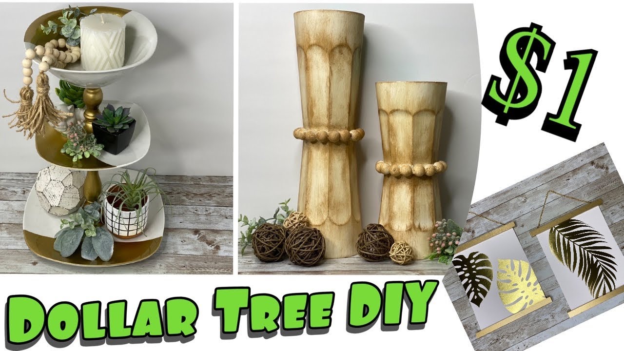 Modern Farmhouse Dollar Tree DIY, White & Gold Tiered Tray Kitchen Decor Tutorial Do It Yourself