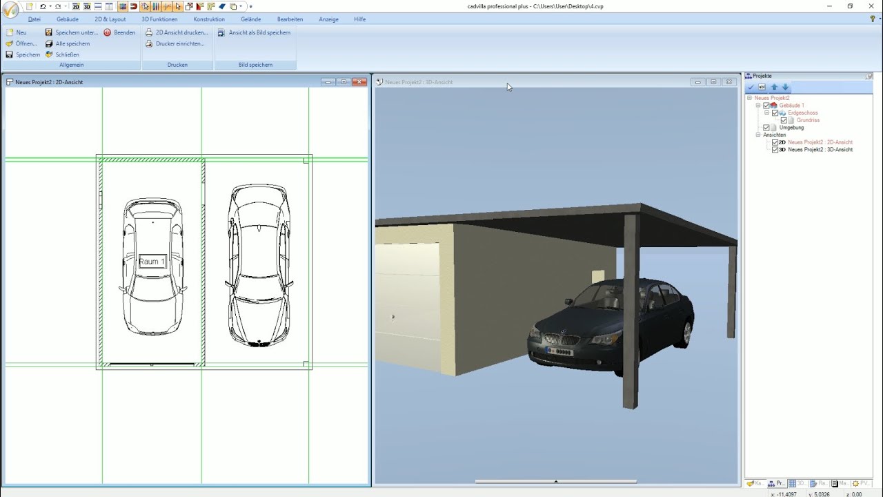 cadvilla® Support - Einfache Garage mit Flachdach/Pultdach zeichnen