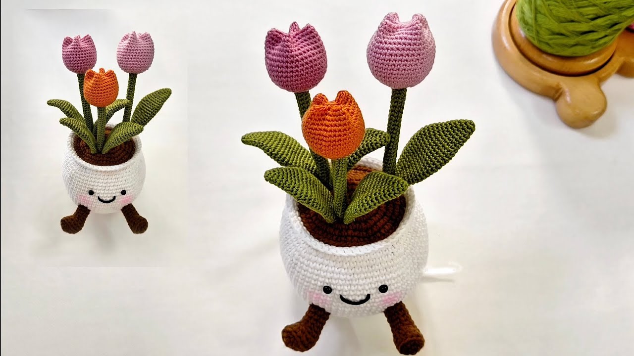Hướng Dẫn Móc Chậu Hoa Tulips Để Bàn Cực Xinh P2/2🌷 Crochet Tulips -Crochet Flowers Bảo Chi Handmade