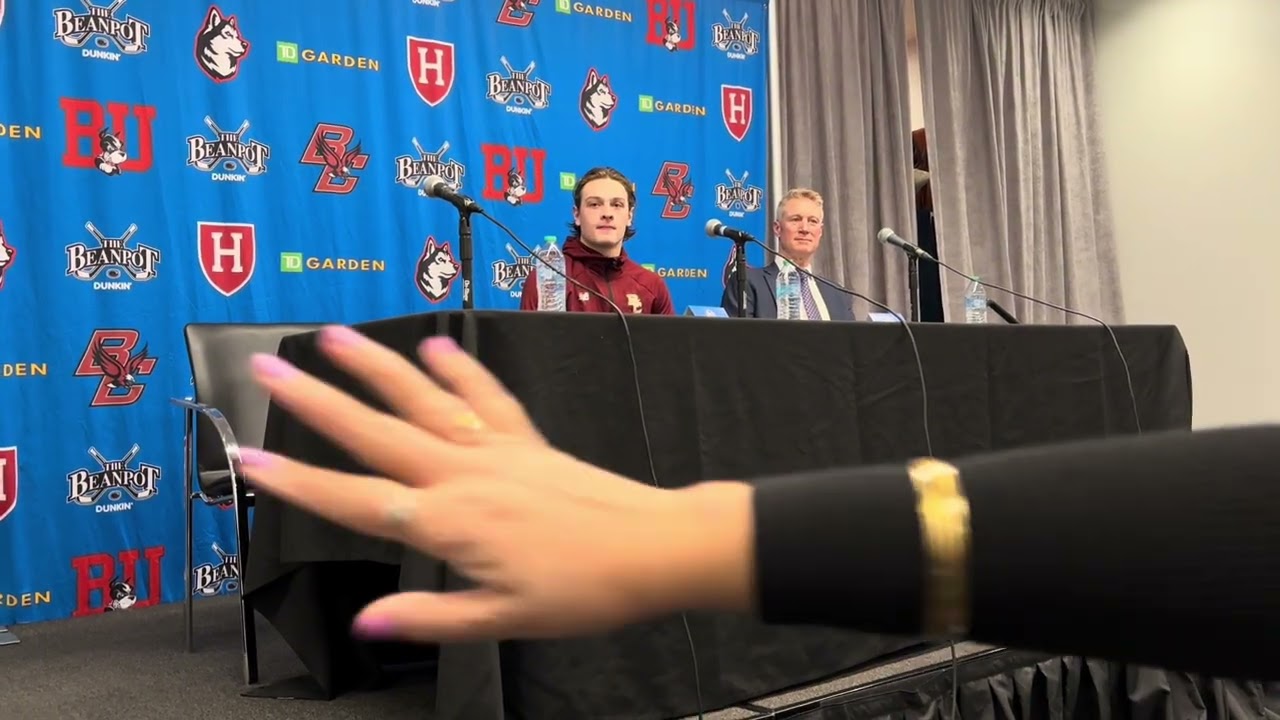 Boston College Men’s Hockey’s James Hagens, Greg Brown After Beanpot Win Over Harvard