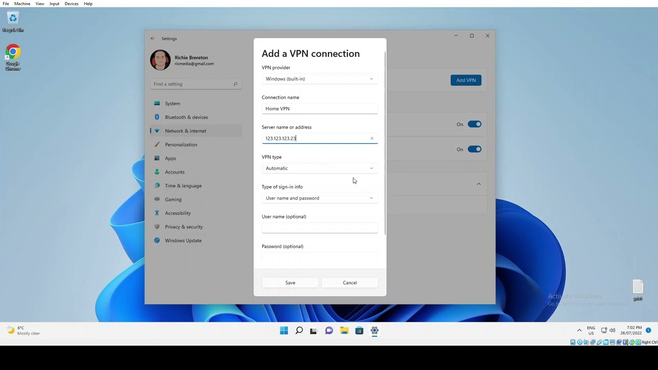 Connect VPN using L2TP/IPsec Protocol on Windows 11