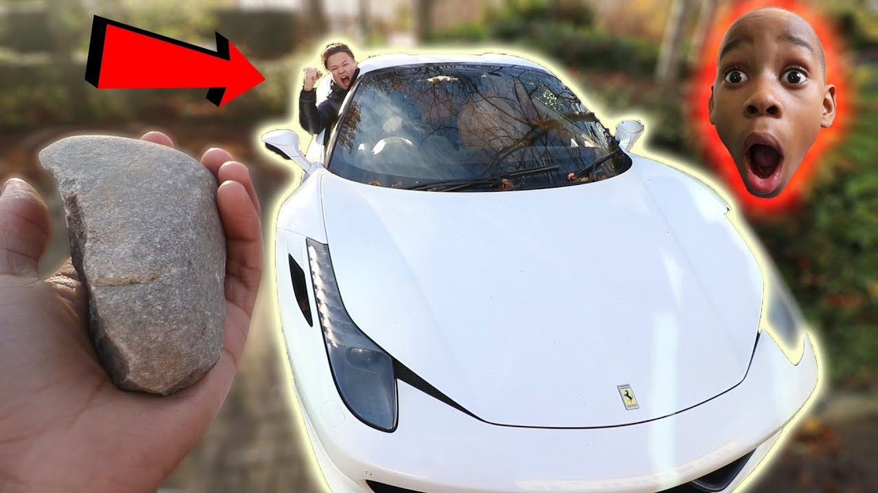 GUY THROWS ROCK AT A FERRARI!! (DARES)