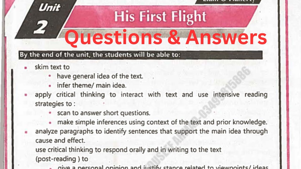 His First Flight Questions & Answers | 1st Year English Book Chapter 2 | Eduverse