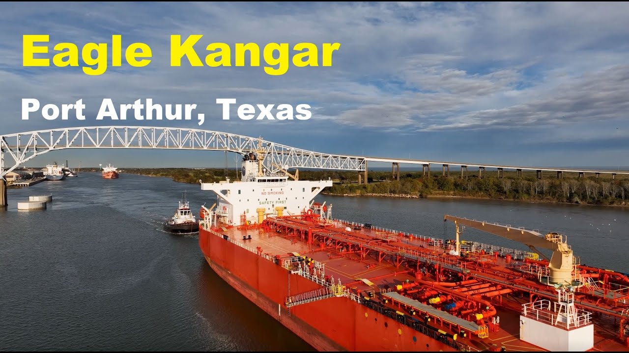 Tanker Ship Eagle Kangar passing under Dr Martin Luther King Jr Memorial Bridge in Port Arthur Texas