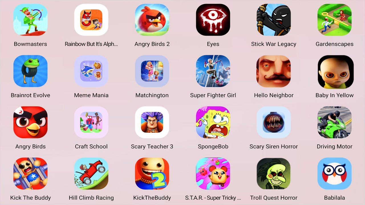 Roblox,One Hit Punch,Candy Crush Friends,Mob Control,Find the Alien 2,Snake Hero,Brain Puzzle 2,....