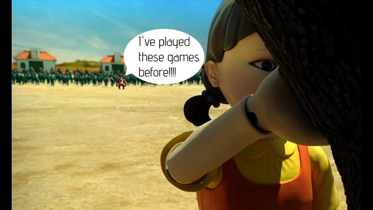 A monkey playing in Squid Games