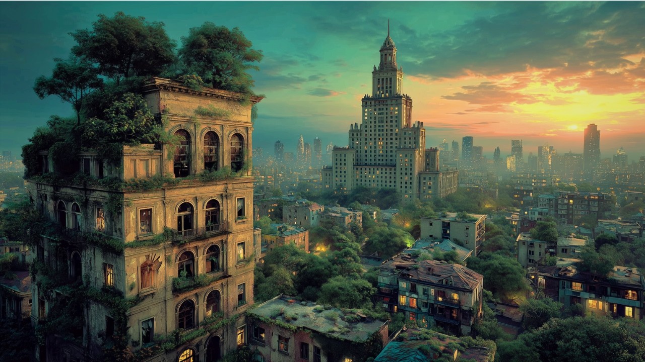 Living Ruined Megacity | Cinematic Ambient Music & Overgrown City Journey | 4K