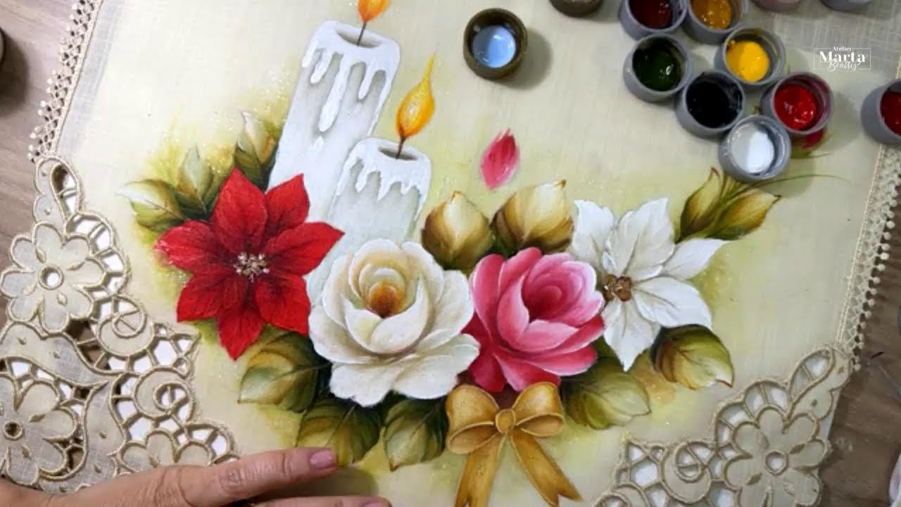 Как нарисовать рождественскую композицию на дорожке для стола — Клуб рисования «Мечты» — LIVE 60