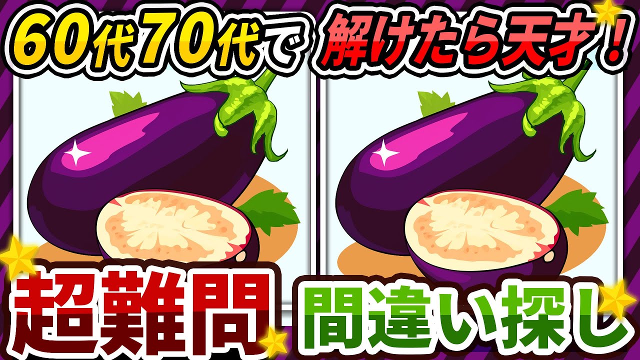 【間違い探しクイズ】⚠️むずかしい水ナス🍆のイラスト編！脳活＆脳トレにおススメ無料ゲーム【アハ体験有り】#225